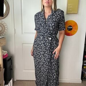 Vintage 80s 90s Jessica Lauren Navy Floral Wrap Style Maxi Dress Sz 10